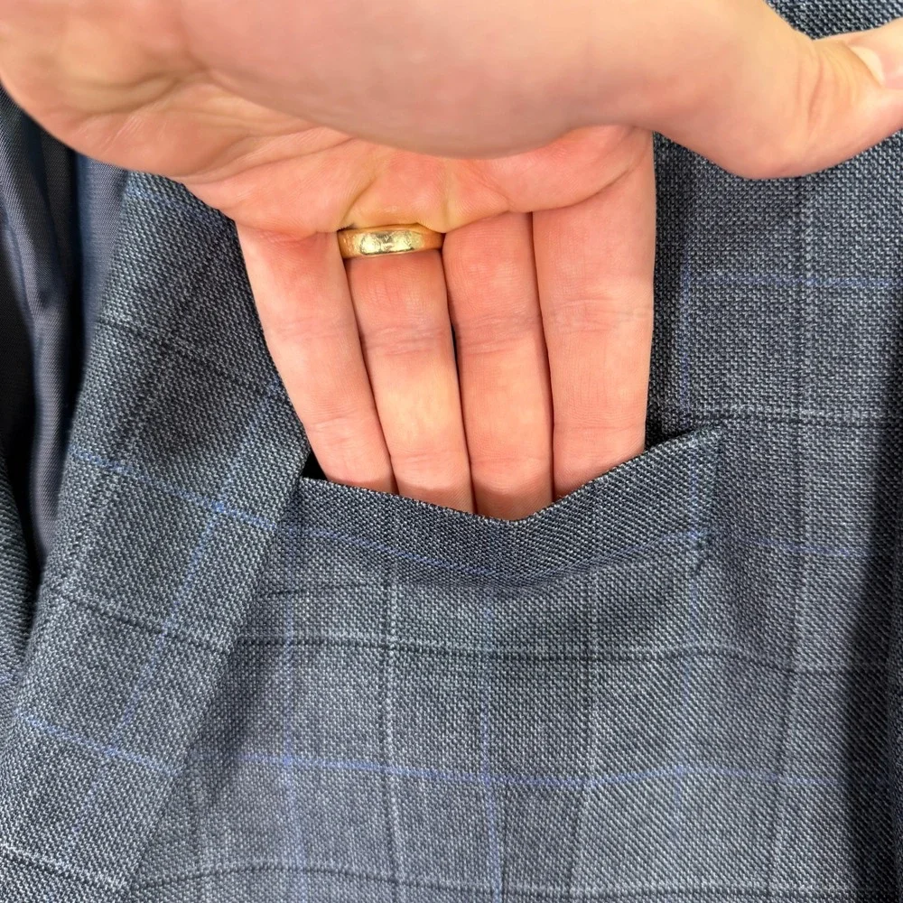 Lauren Ralph Lauren Mens 40R Blazer Blue Silk Wool Windowpane Plaid Sport Coat